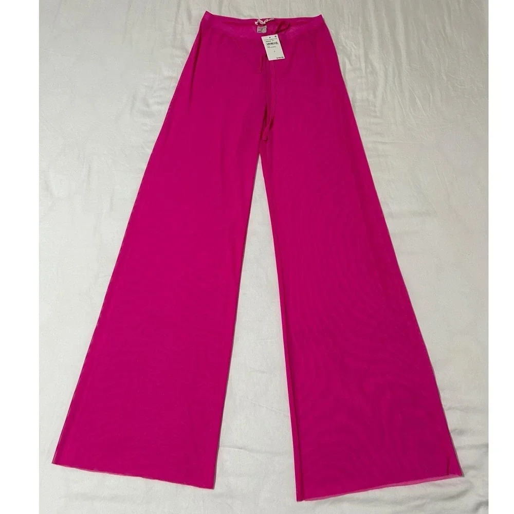 Good American Pink Glow Mesh Wide Leg Beach Cover Up Pants GSW0548 Womens Small